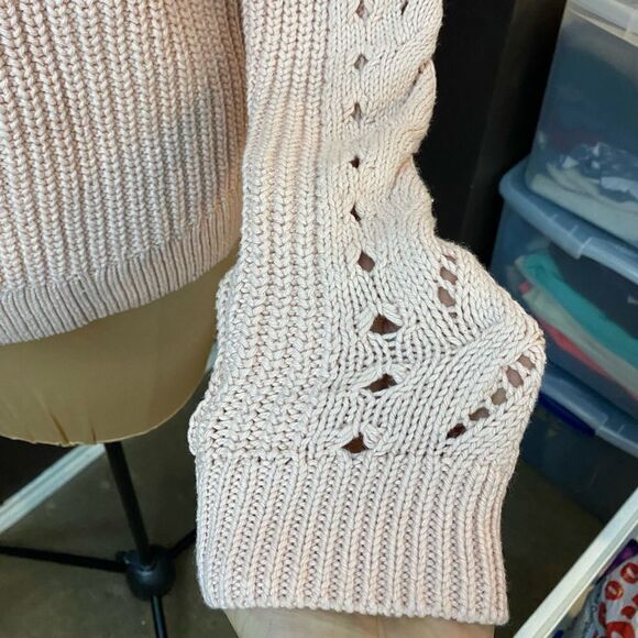 Lucky Brand Women's Medium Chunky‎ Cable Knit Light Pink Pullover Sweater - Picture 5 of 7